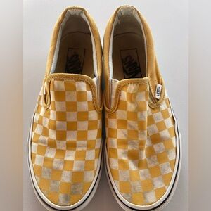 Vans Off the Wall Yellow and White Slip-On Checkered Sneakers Skater Grunge